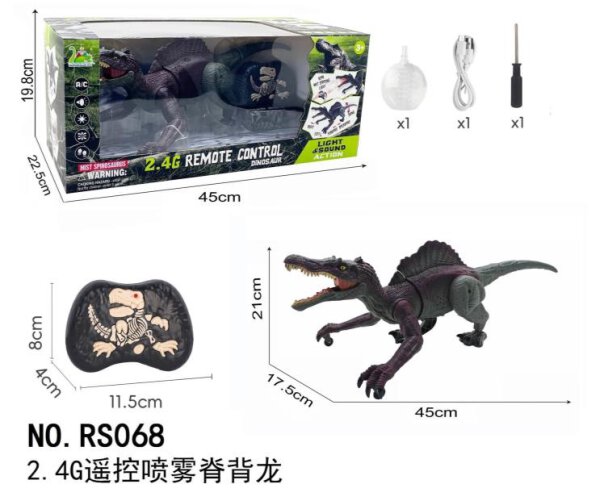 RS068A Ferngesteuerter Spinosaurus Dinosaurier mit Sound und Spr&uuml;heffekt - 2,4 GHz (Schwarz)