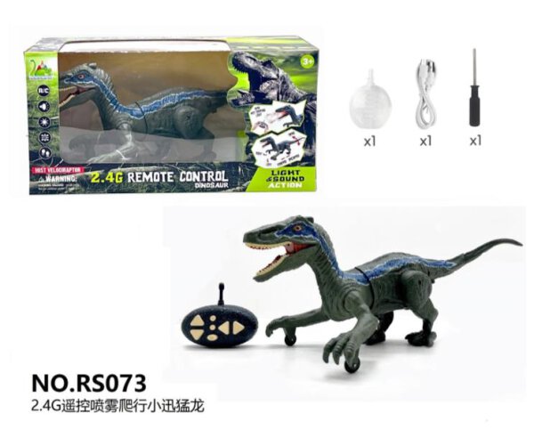 RS073 Ferngesteuerter Velociraptor Dinosaurier mit Sound und Spr&uuml;heffekt - 2,4 GHz