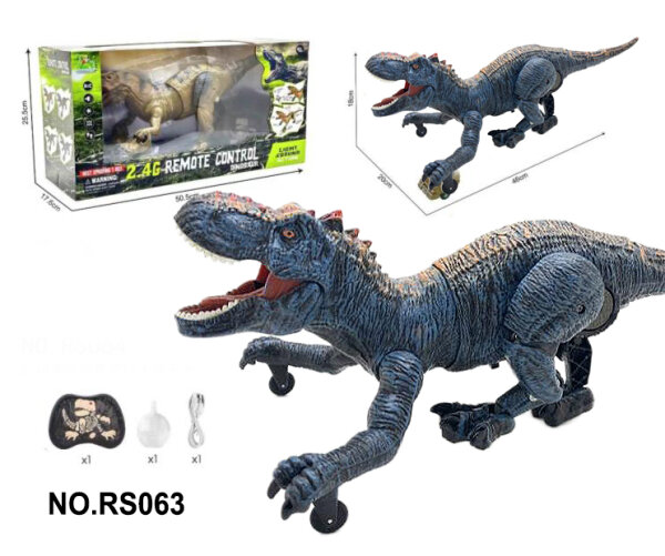 RS063D Ferngesteuerter Tyrannosaurus Rex Dinosaurier mit Sound und Spr&uuml;heffekt - 2,4 GHz (Blau)