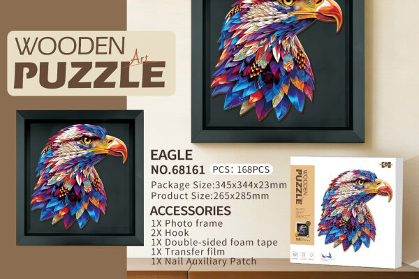 68161 Wooden Puzzle Art - "ADLER" mit Holzbilderrahmen - 168 Teile
