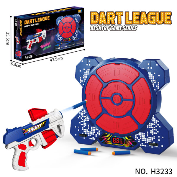 H3233 DART LEAGUE Tabletop Arena- elekronische Zielscheibe, Softgun und Darts mit Musik  (wird mit Batterie betrieben)