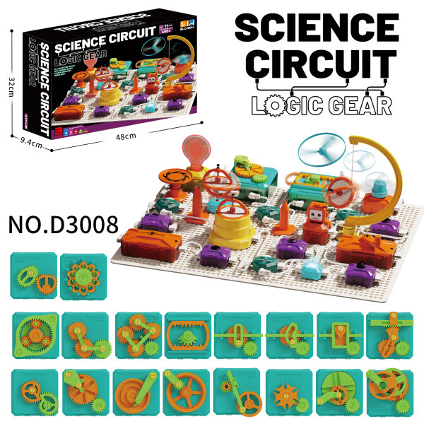 D3008 SIENCE CIRCUIT LOGIC GEAR - 18 Zahnr&auml;der + 2 Zahnradmodule + 7 Funktionsmodule + Kontrolleuchte inkl. 13 Schaltkreiselemente & 4 Grundplatten